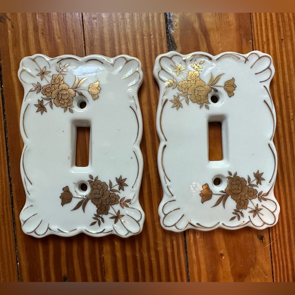 Vintage Lefton Gold Floral Ceramic Light Switchplates